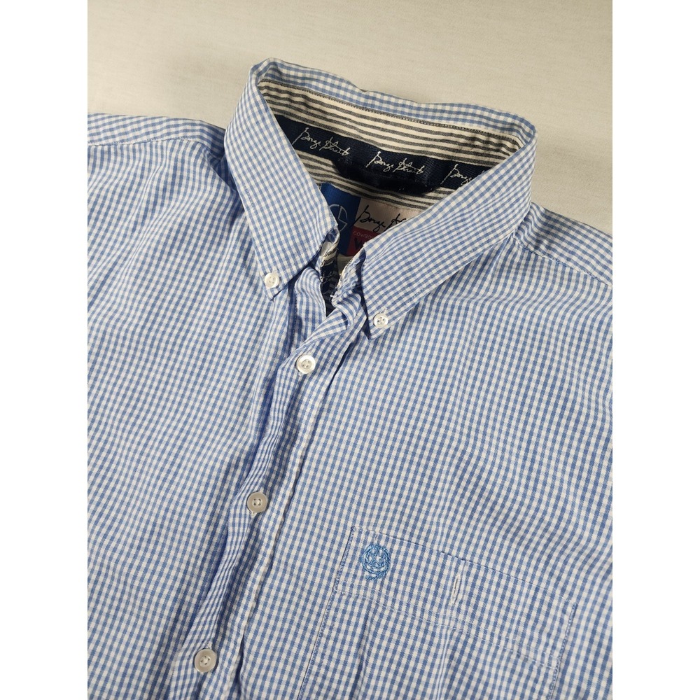 Wrangler George Straight Mens XL Blue Plaid Cowboy Cut Long Sleeve Workwear Polo